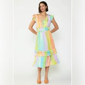 Current Air Sereia Rainbow Painterly Midi Dress